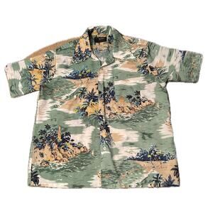 1970s Novelty Hawaiian Button Down Shirt Short Sleeves / Mens Large
